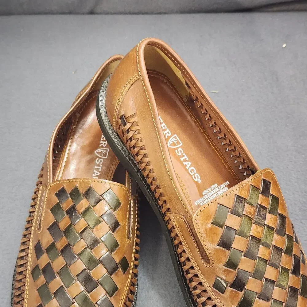 Deer Stags Loafers Slippers Mens 8 D Brown Black Woven Leather Slip On